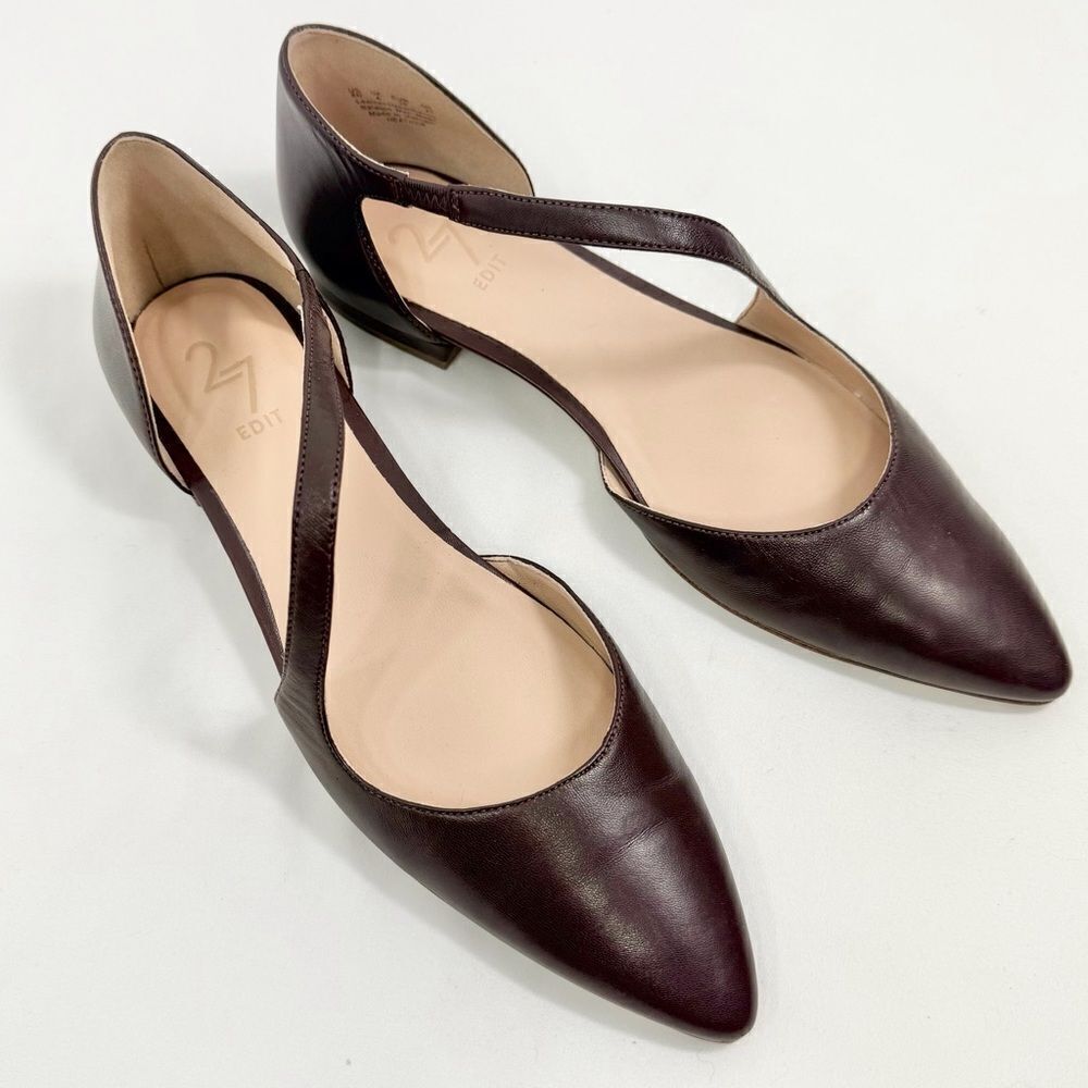 27 Edit Dark Maroon Leather Pointed Toe Asymmetrical Mary Jane Ballet Flats NWOT